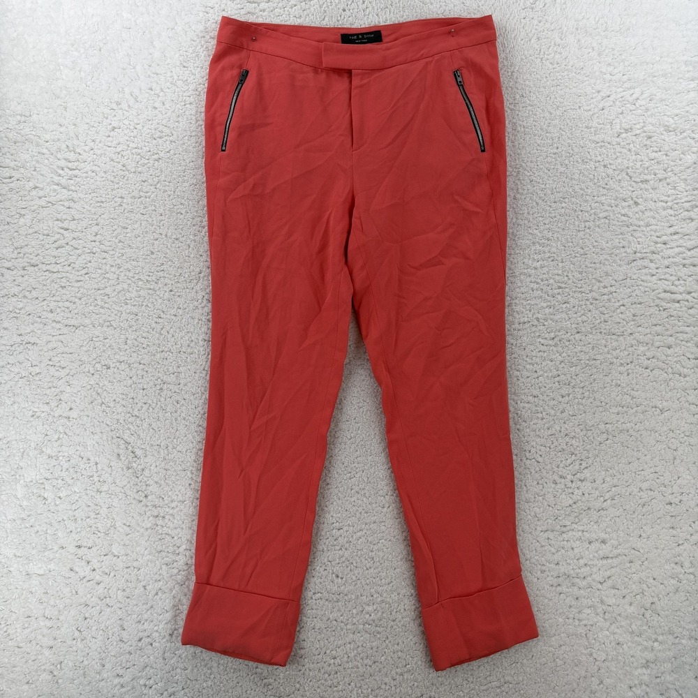 Rag & Bone Pants Womens 12 Orange Slim Ankle Cuffed Zip Pockets Crepe USA